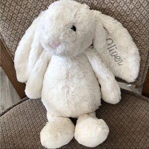 Jellycat Bashful Bunny PLUSH 11” White Soft Special Embroidered Name Oliver